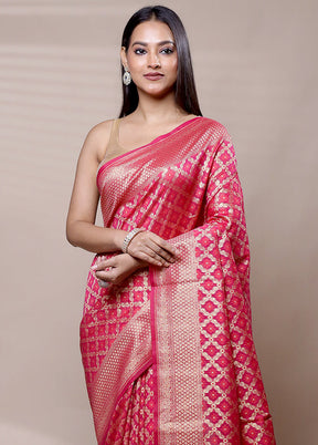 Pink Kora Silk Saree With Blouse Piece