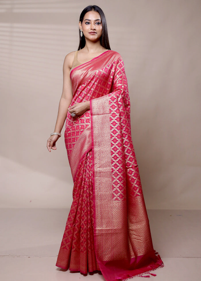 Pink Kora Silk Saree With Blouse Piece