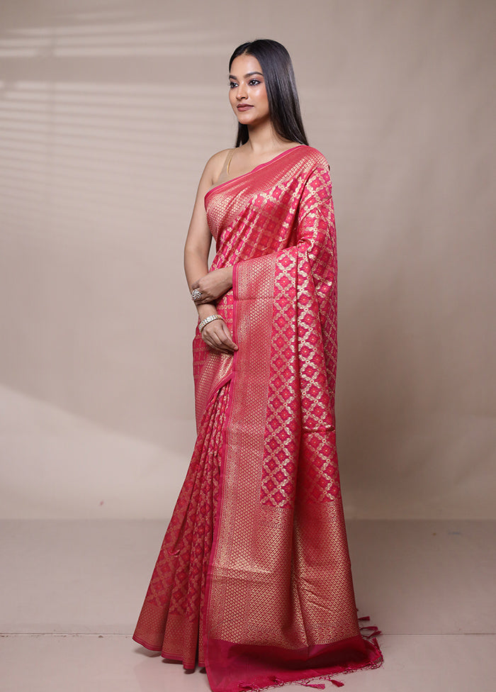 Pink Kora Silk Saree With Blouse Piece