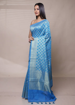 Blue Kora Silk Saree With Blouse Piece