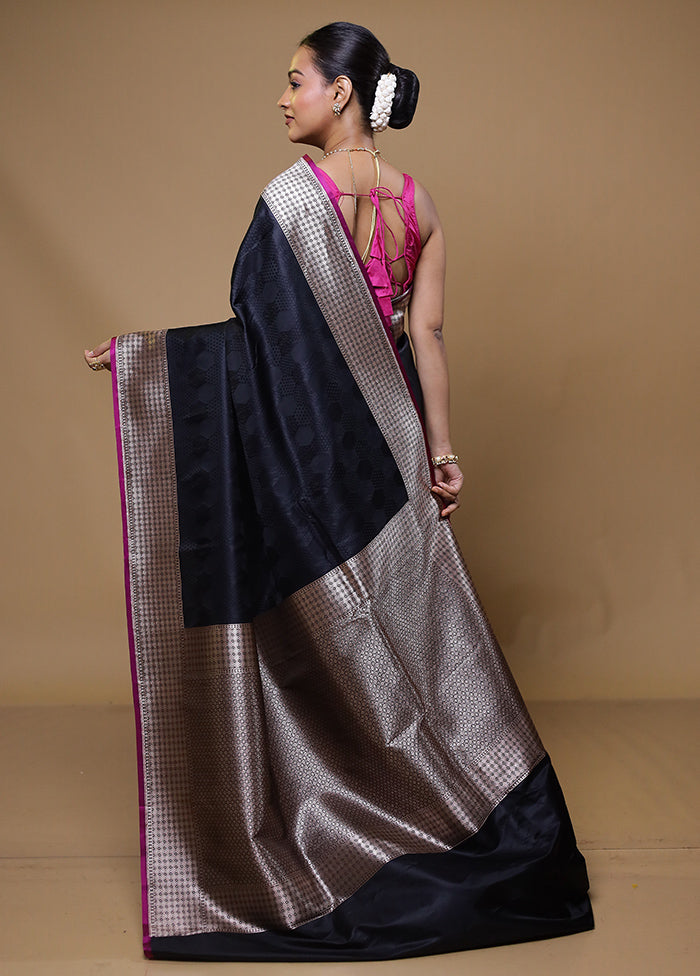 Dark Blue Katan Silk Saree With Blouse Piece