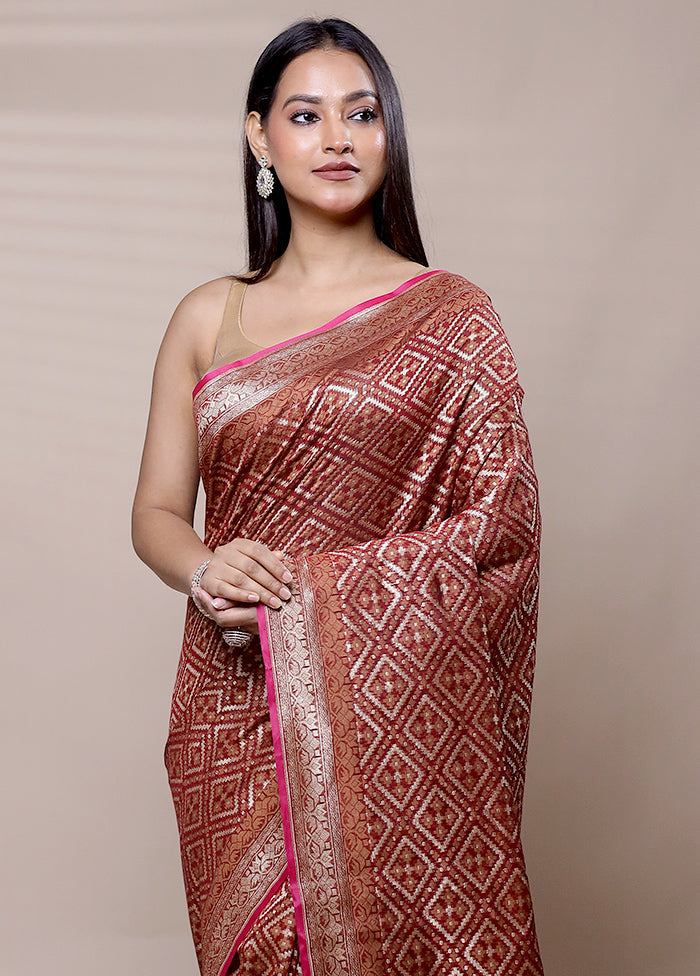 Brown Kora Silk Saree With Blouse Piece