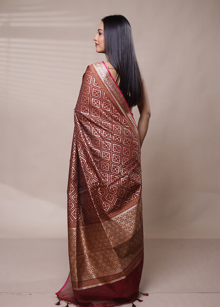 Brown Kora Silk Saree With Blouse Piece