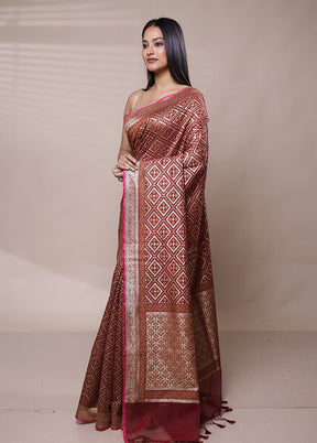 Brown Kora Silk Saree With Blouse Piece