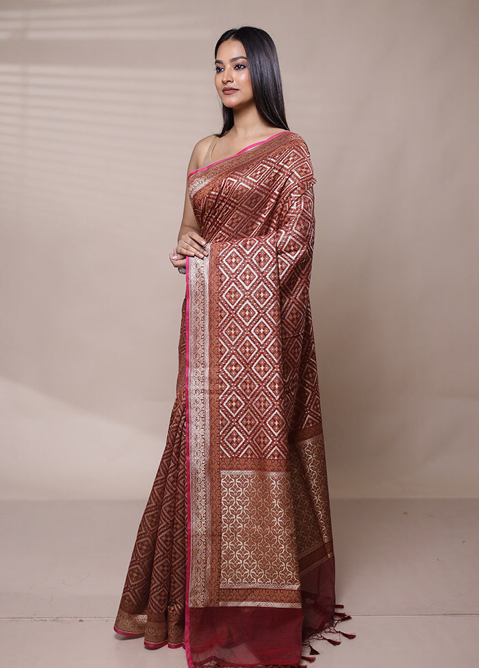 Brown Kora Silk Saree With Blouse Piece