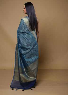 Blue Kora Silk Saree With Blouse Piece