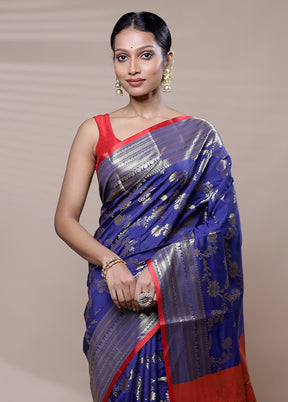 Blue Dupion Silk Saree With Blouse Piece