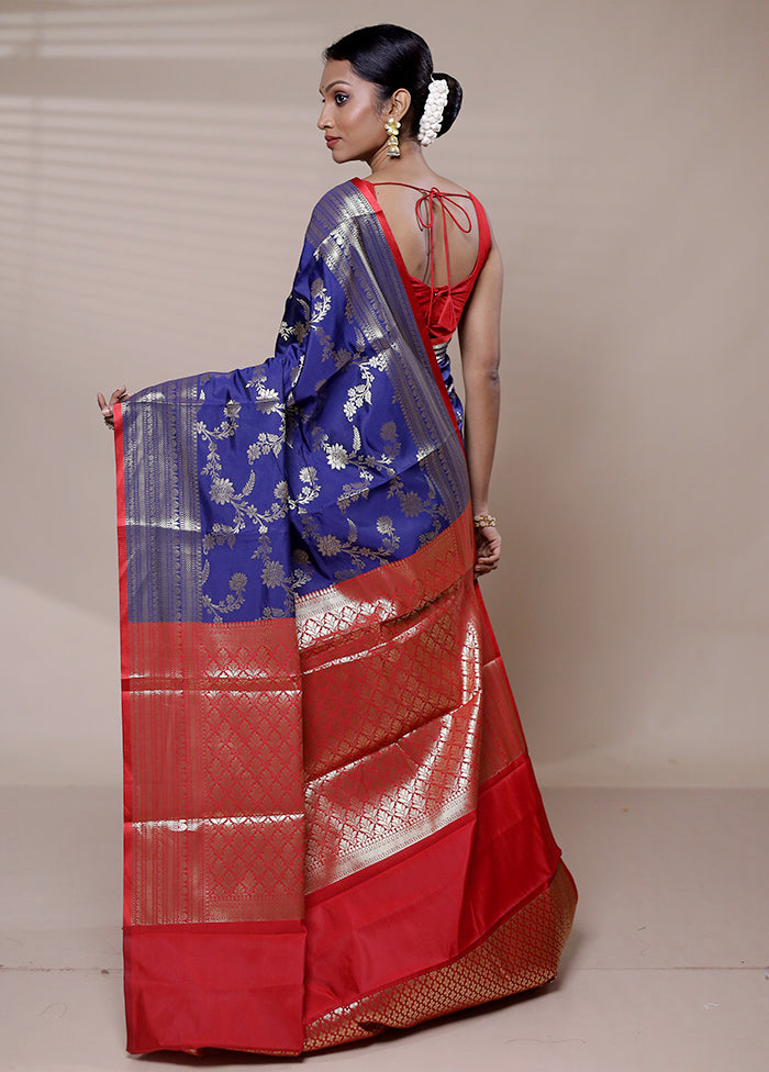 Blue Dupion Silk Saree With Blouse Piece