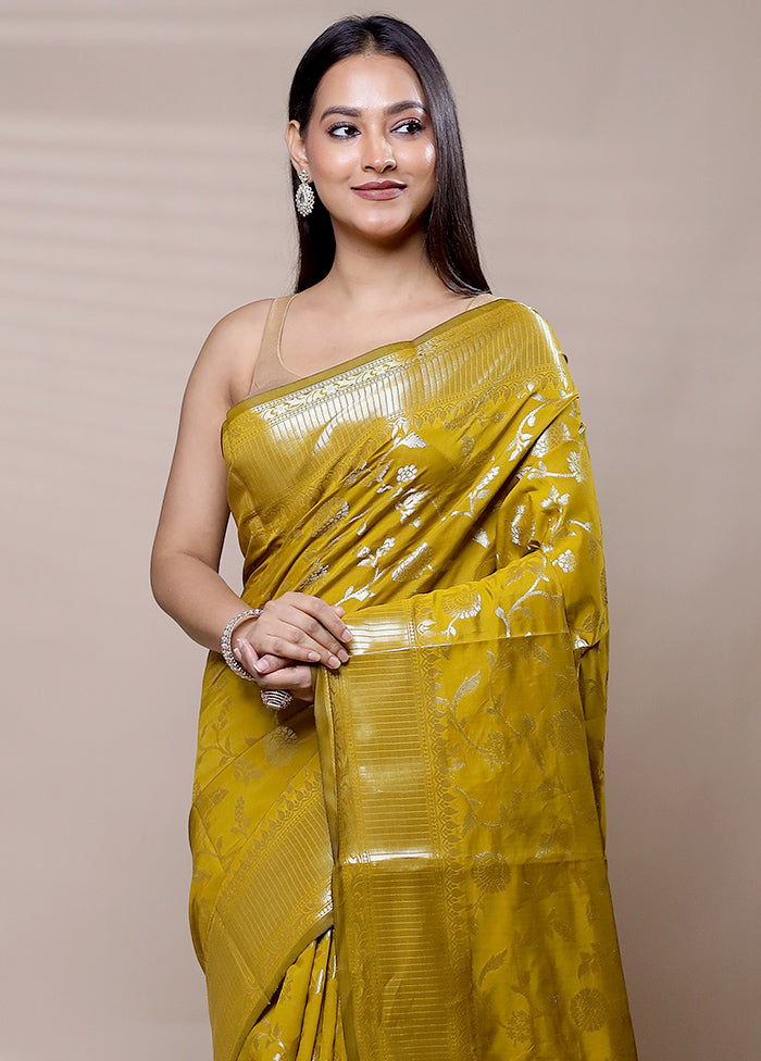 Yellow Dupion Silk Saree With Blouse Piece