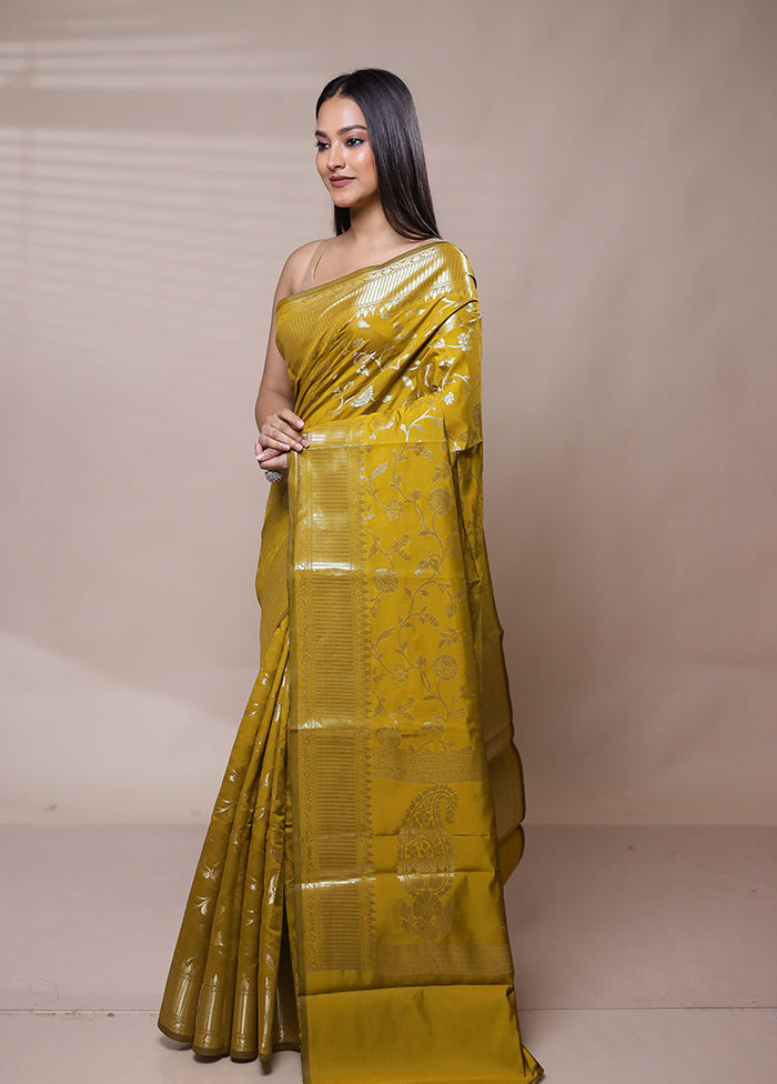 Yellow Dupion Silk Saree With Blouse Piece