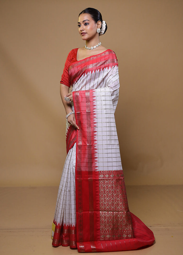 White Dupion Silk Saree With Blouse Piece