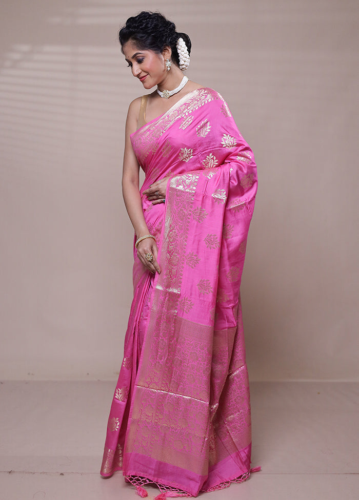 Pink Cotton Saree With Blouse Piece