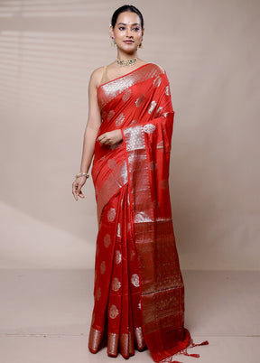 Red Cotton Saree With Blouse Piece