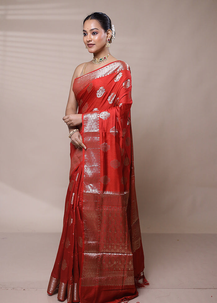 Red Cotton Saree With Blouse Piece