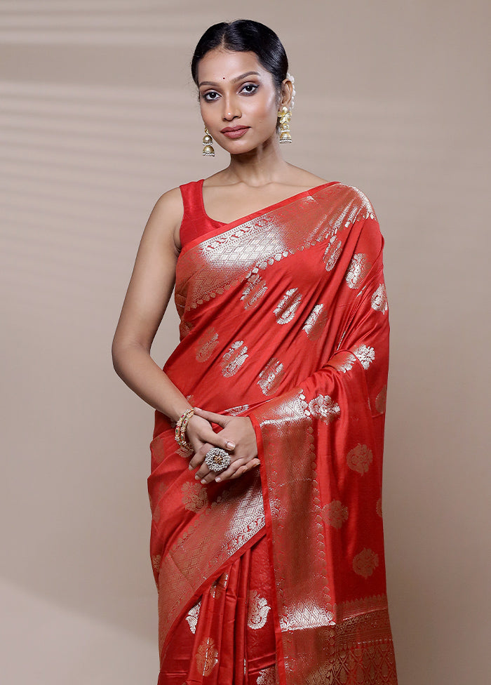 Red Cotton Saree With Blouse Piece