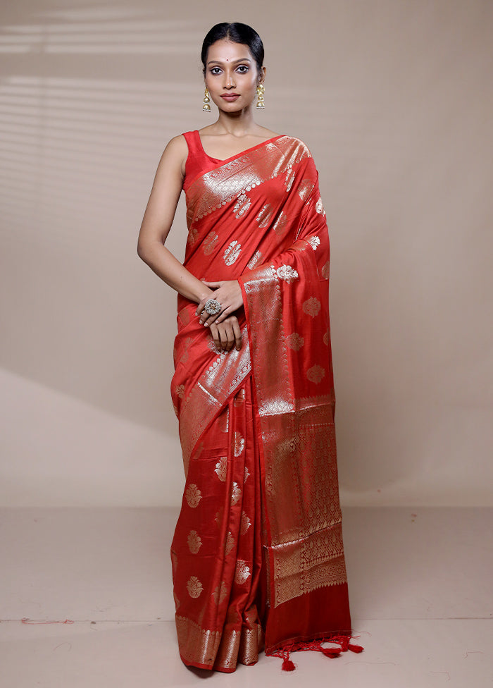 Red Cotton Saree With Blouse Piece