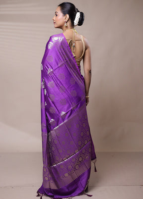 Purple Cotton Saree With Blouse Piece