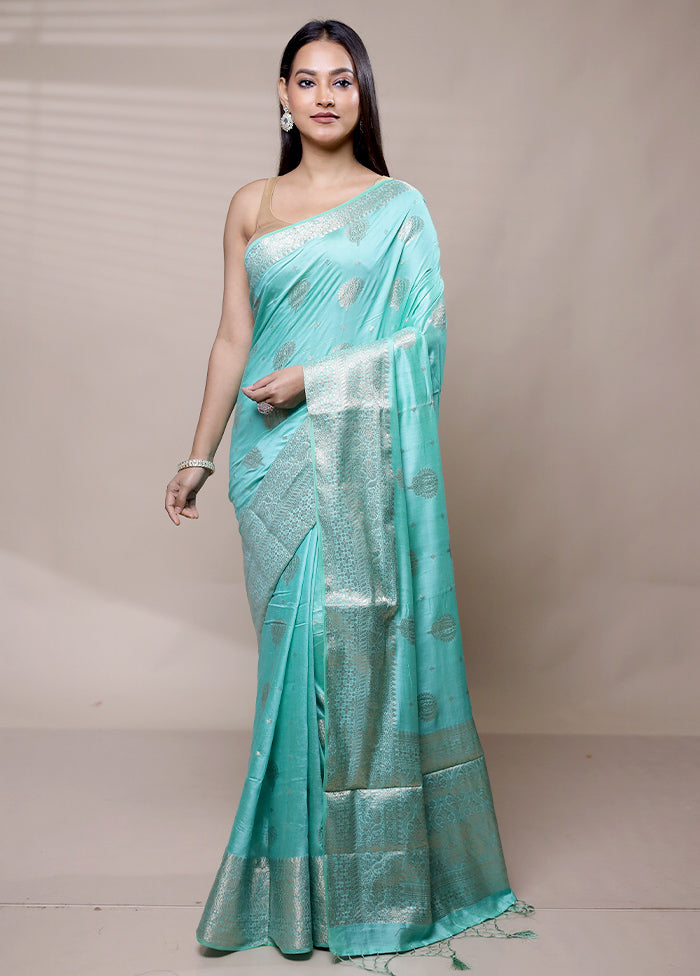 Blue Cotton Saree With Blouse Piece