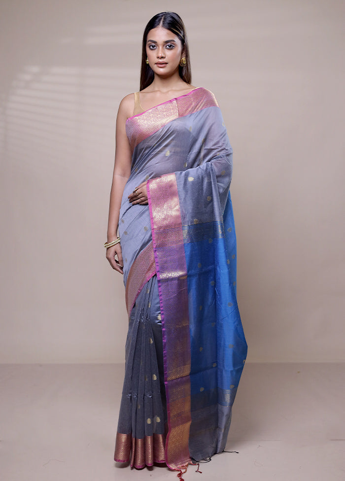 Grey Cotton Saree With Blouse Piece