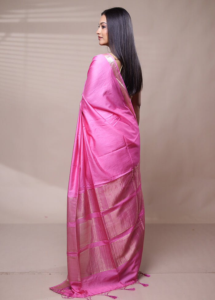 Pink Cotton Saree With Blouse Piece