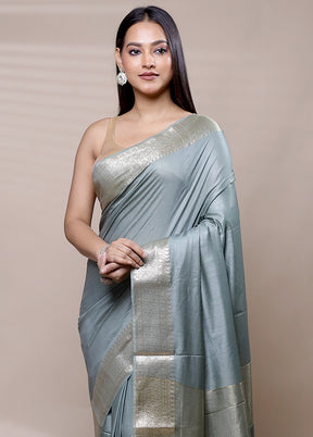 Grey Cotton Saree With Blouse Piece