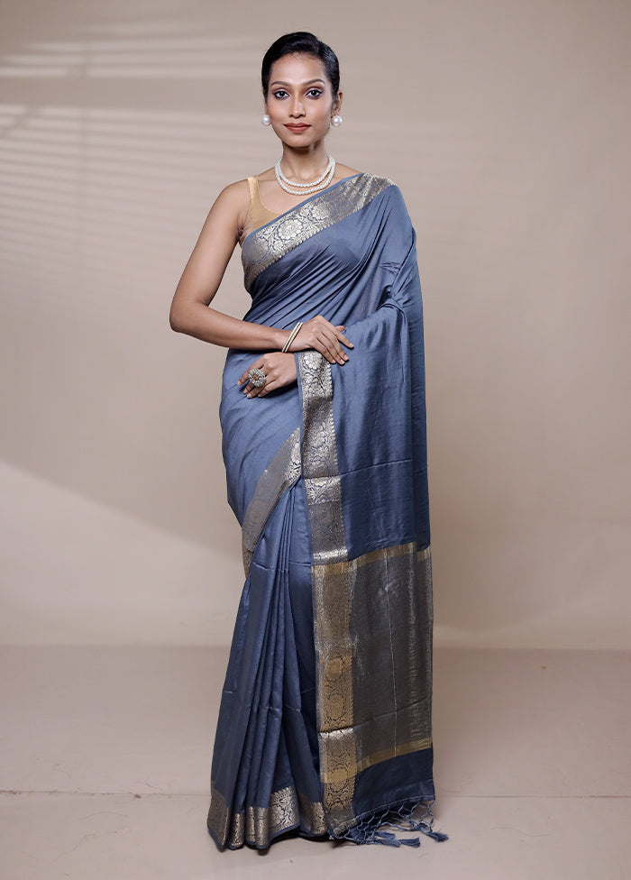 Grey Cotton Saree With Blouse Piece