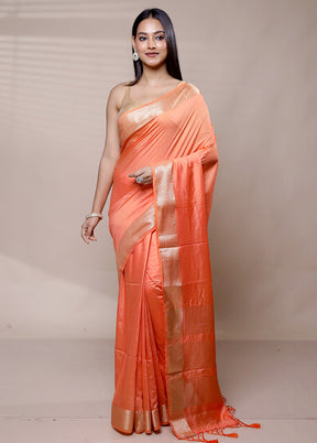 Peach Cotton Saree With Blouse Piece