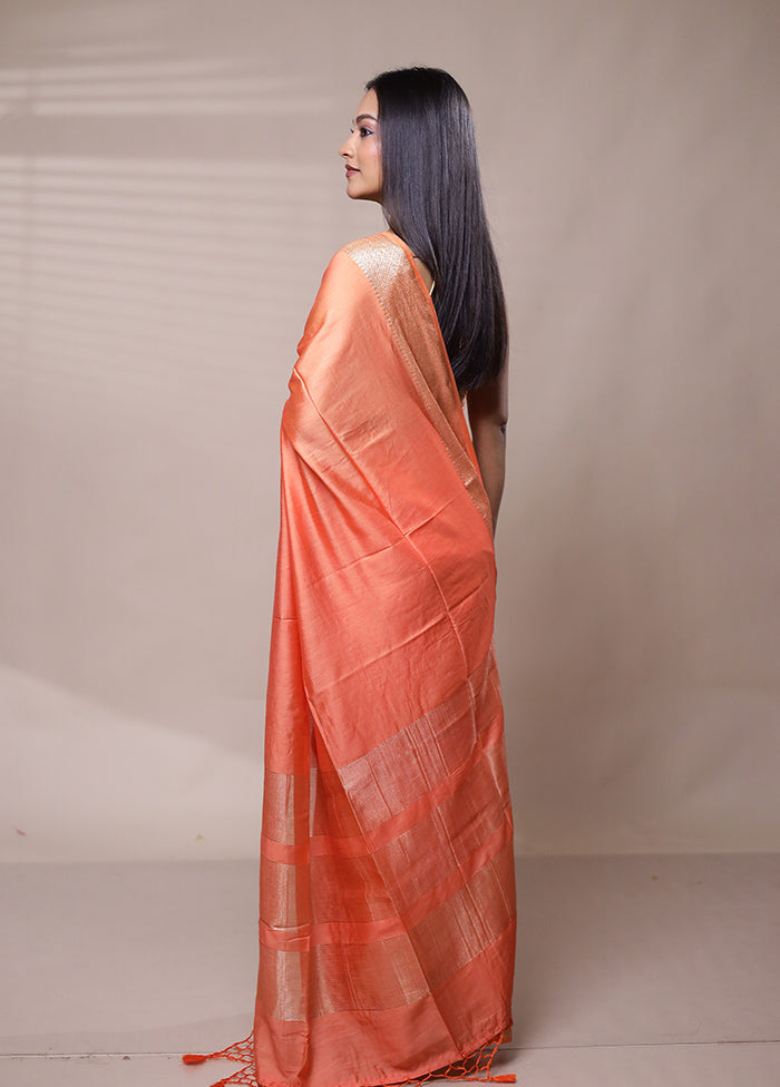 Peach Cotton Saree With Blouse Piece