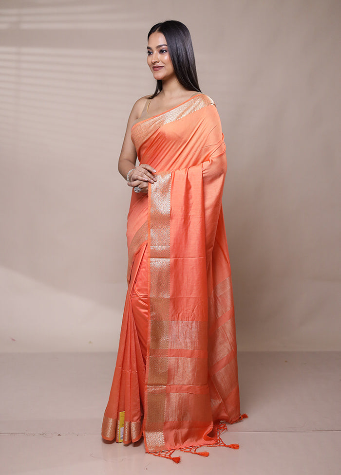 Peach Cotton Saree With Blouse Piece