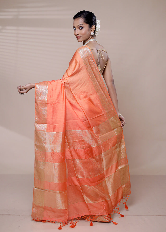 Peach Cotton Saree With Blouse Piece