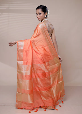 Peach Cotton Saree With Blouse Piece