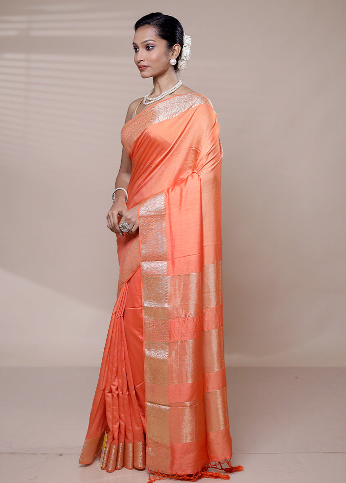 Peach Cotton Saree With Blouse Piece