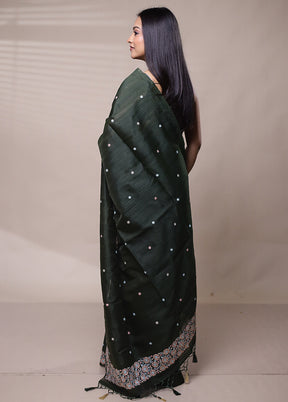 Green Tussar Silk Saree With Blouse Piece