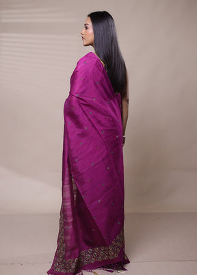 Purple Tussar Silk Saree With Blouse Piece