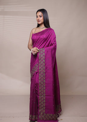 Purple Tussar Silk Saree With Blouse Piece