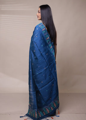 Blue Tussar Silk Saree With Blouse Piece