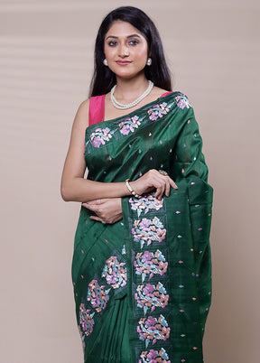 Green Tussar Silk Saree With Blouse Piece