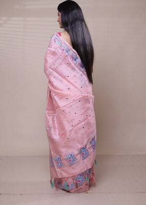 Pink Tussar Silk Saree With Blouse Piece