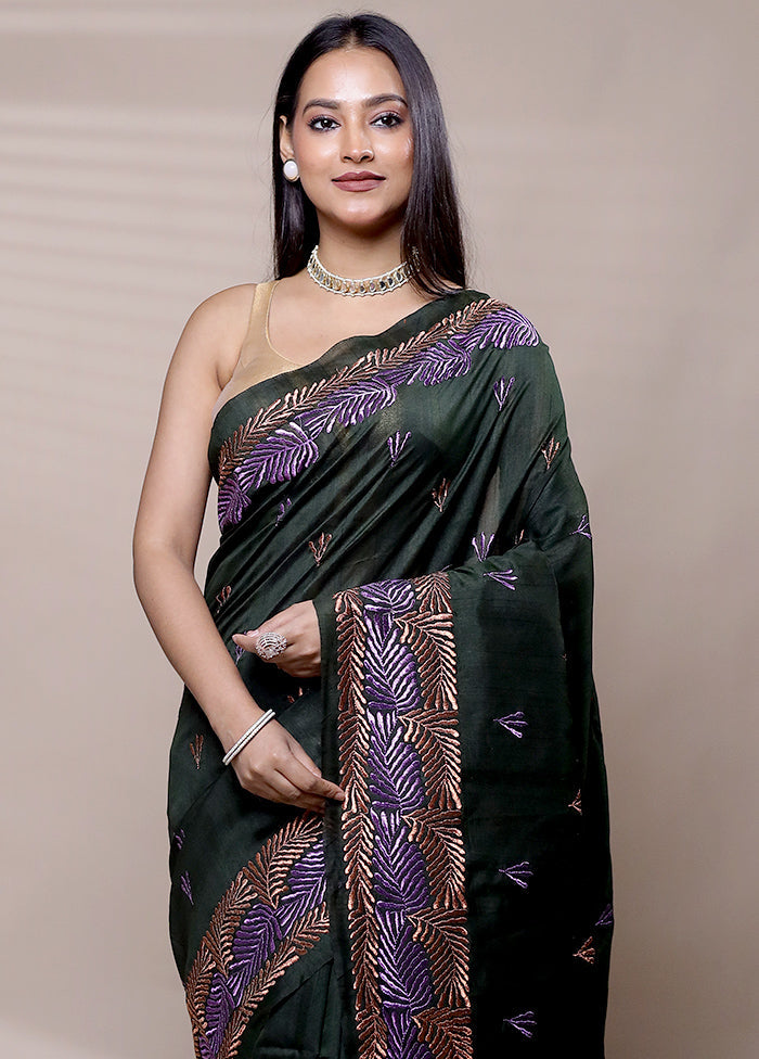 Green Tussar Silk Saree With Blouse Piece