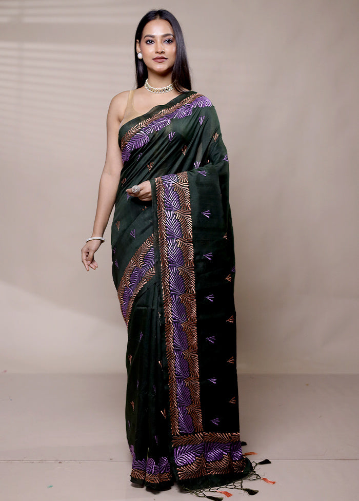 Green Tussar Silk Saree With Blouse Piece