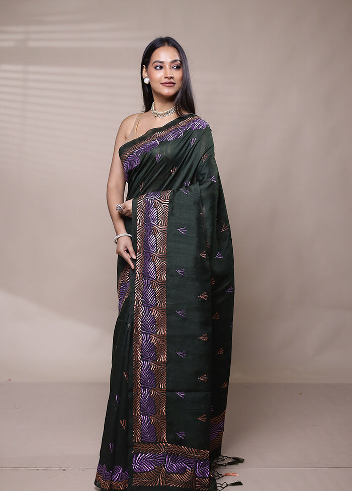 Green Tussar Silk Saree With Blouse Piece