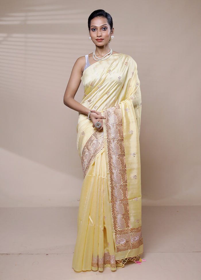 Yellow Tussar Silk Saree With Blouse Piece