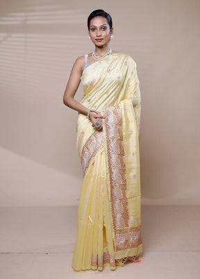 Yellow Tussar Silk Saree With Blouse Piece