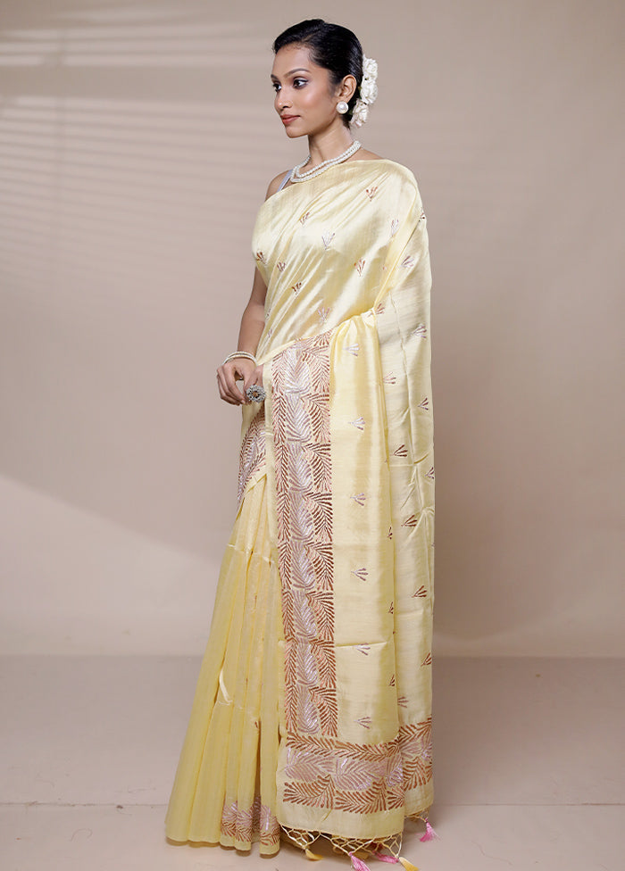 Yellow Tussar Silk Saree With Blouse Piece