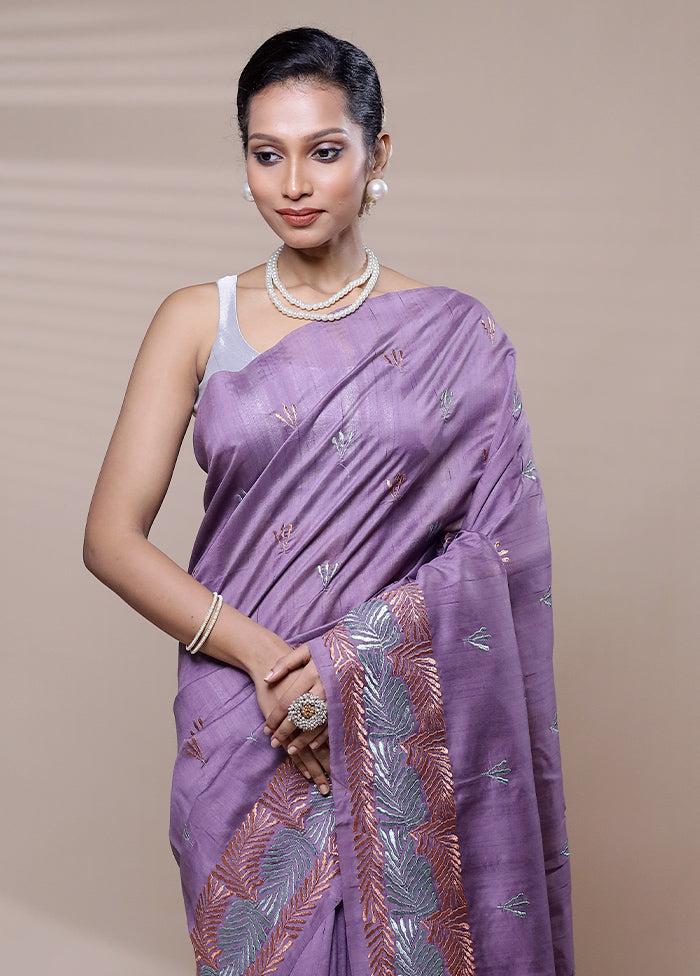 Purple Tussar Silk Saree With Blouse Piece