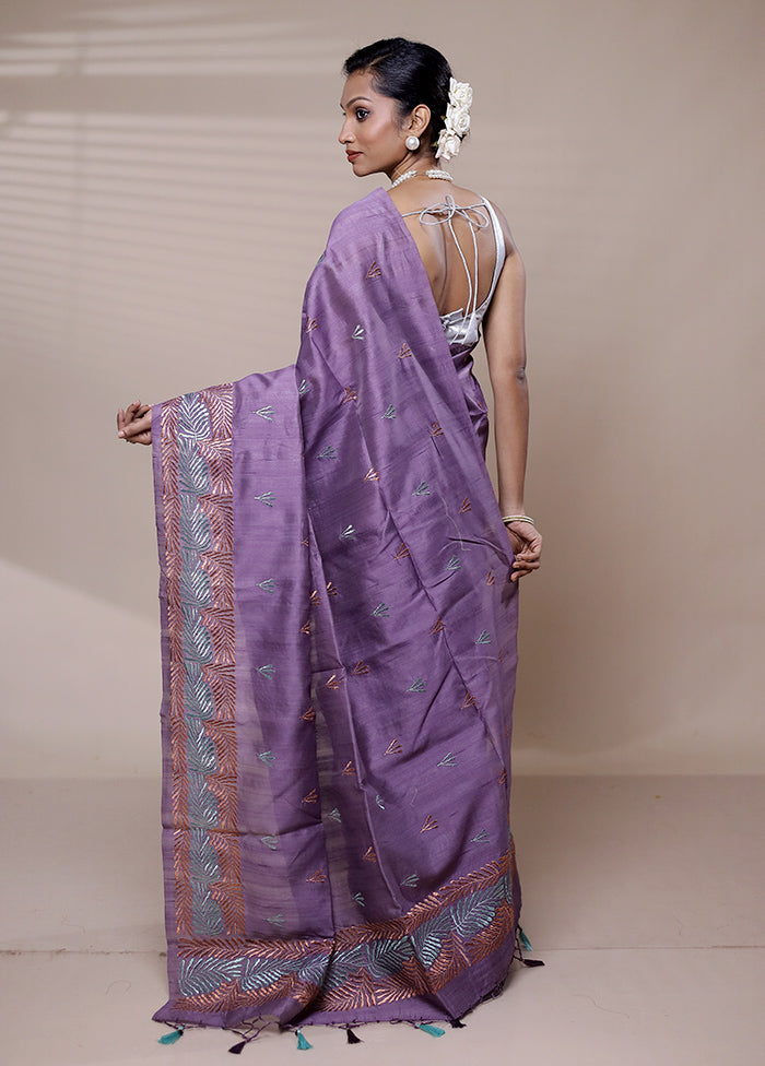 Purple Tussar Silk Saree With Blouse Piece