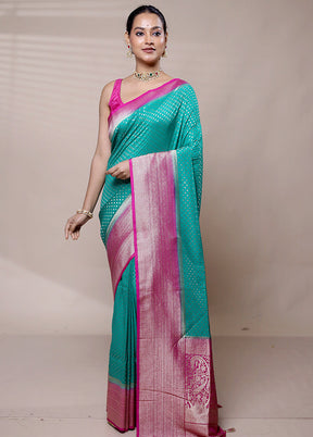 Blue Dupion Silk Saree With Blouse Piece