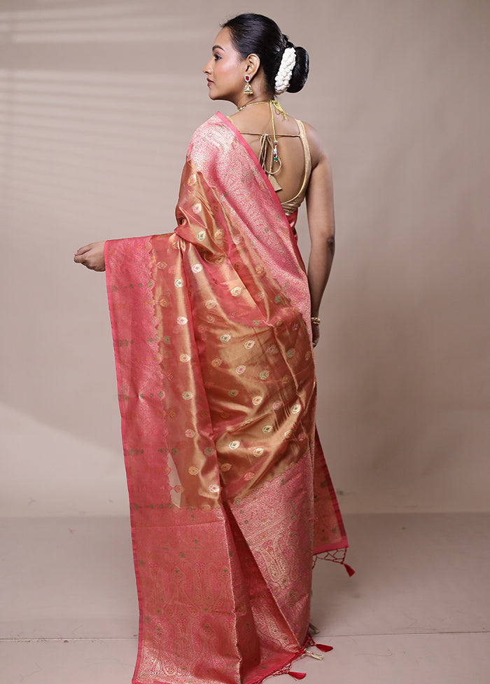 Peach Tissue Silk Saree With Blouse Piece