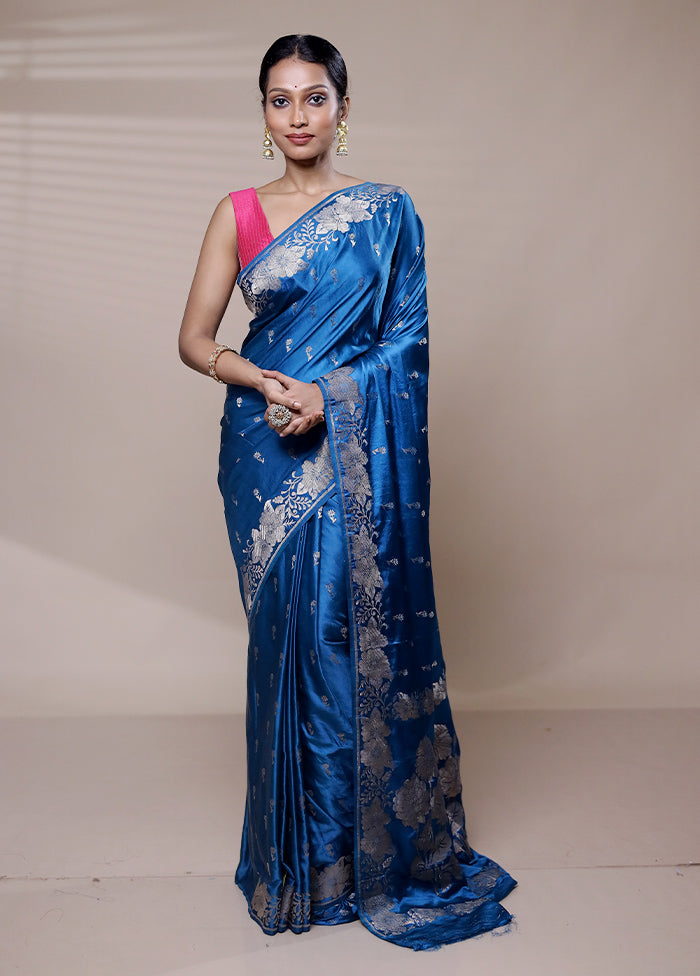 Blue Dupion Silk Saree With Blouse Piece