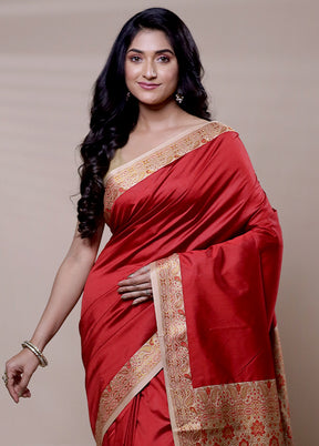 Red Dupion Silk Saree With Blouse Piece